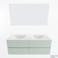 MONDIAZ VICA 130cm Badmeubel Onderkast Greey 4 Lades. Wastafel CLOUD Dubbel Zonder Kraangat, Kleur Talc Met Spiegel LED. -Baden Luxe Verkoop badkamermeubel vica greey cloud talc google11 0065