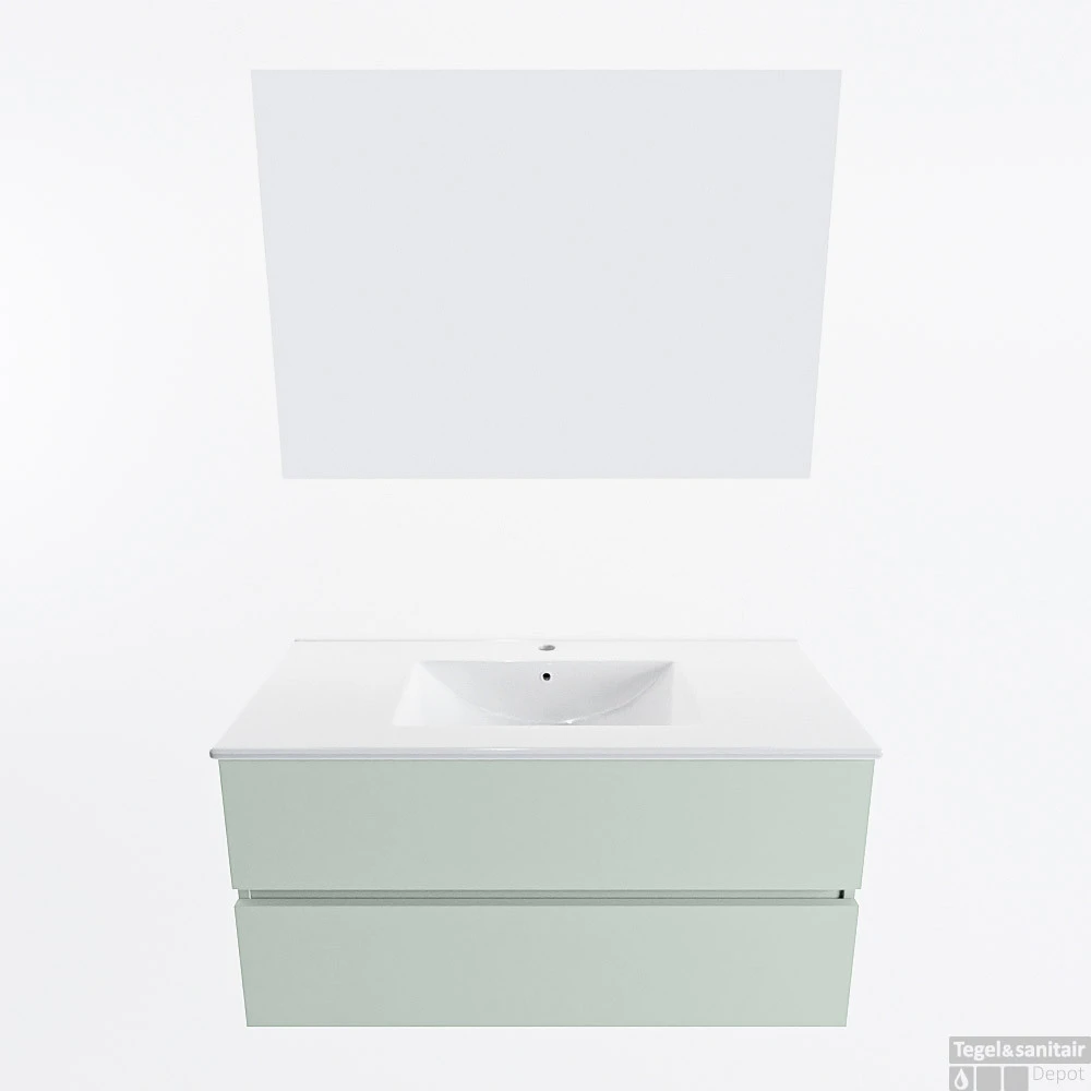 MONDIAZ VICA 100cm Badmeubel Onderkast Greey 2 Lades. Wastafel Denia Midden 1 Kraangat, Kleur Glanzend Wit Met Spiegel LED. 4 MONDIAZ VICA 100cm Badmeubel Onderkast Greey 2 Lades. Wastafel Denia Midden 1 Kraangat, Kleur Glanzend Wit Met Spiegel LED. - Afbeelding 4