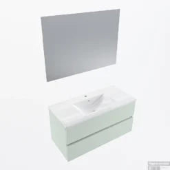 MONDIAZ VICA 100cm Badmeubel Onderkast Greey 2 Lades. Wastafel Denia Midden 1 Kraangat, Kleur Glanzend Wit Met Spiegel LED.