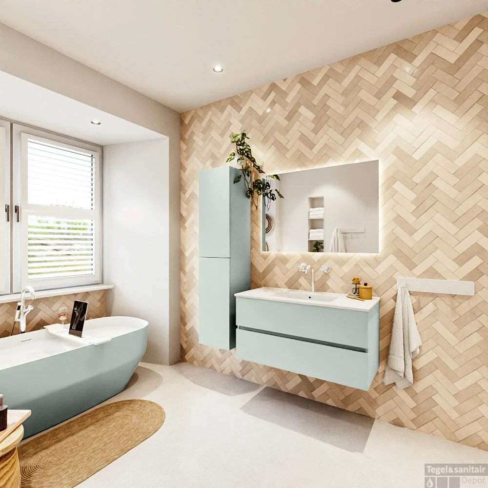 MONDIAZ VICA 100cm Badmeubel Onderkast Greey 2 Lades. Wastafel Denia Midden 1 Kraangat, Kleur Glanzend Wit Met Spiegel LED. 7 MONDIAZ VICA 100cm Badmeubel Onderkast Greey 2 Lades. Wastafel Denia Midden 1 Kraangat, Kleur Glanzend Wit Met Spiegel LED. - Afbeelding 7