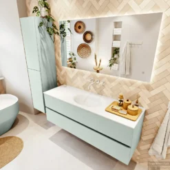 MONDIAZ VICA 140cm Badmeubel Onderkast Greey 2 Lades. Wastafel Moon Midden Zonder Kraangat, Kleur Talc Met Spiegel LED. 10 MONDIAZ VICA 140cm Badmeubel Onderkast Greey 2 Lades. Wastafel Moon Midden Zonder Kraangat, Kleur Talc Met Spiegel LED. -Baden Luxe Verkoop badkamermeubel vica greey moon talc set2 0042