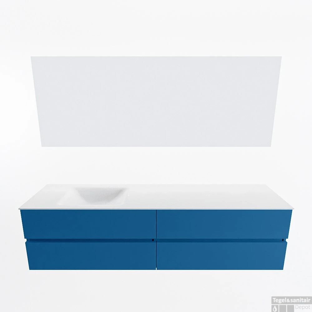 MONDIAZ VICA 190cm Badmeubel Onderkast Jeans 4 Lades. Wastafel CLOUD Links Zonder Kraangat, Kleur Talc Met Spiegel LED. 4 MONDIAZ VICA 190cm Badmeubel Onderkast Jeans 4 Lades. Wastafel CLOUD Links Zonder Kraangat, Kleur Talc Met Spiegel LED. - Afbeelding 4