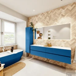 MONDIAZ VICA 190cm Badmeubel Onderkast Jeans 4 Lades. Wastafel CLOUD Links Zonder Kraangat, Kleur Talc Met Spiegel LED. 14 MONDIAZ VICA 190cm Badmeubel Onderkast Jeans 4 Lades. Wastafel CLOUD Links Zonder Kraangat, Kleur Talc Met Spiegel LED. -Baden Luxe Verkoop badkamermeubel vica jeans cloud talc set4 0099