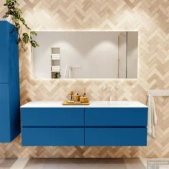 MONDIAZ VICA 160cm Badmeubel Onderkast Jeans 4 Lades. Wastafel MOON Rechts 1 Kraangat, Kleur Talc. 11 MONDIAZ VICA 160cm Badmeubel Onderkast Jeans 4 Lades. Wastafel MOON Rechts 1 Kraangat, Kleur Talc. -Baden Luxe Verkoop badkamermeubel vica jeans moon talc set1 0079