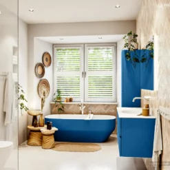 MONDIAZ VICA 120cm Badmeubel Onderkast Jeans 2 Lades. Wastafel Moon Midden Zonder Kraangat, Kleur Talc Met Spiegel LED. -Baden Luxe Verkoop badkamermeubel vica jeans moon talc set3 0026