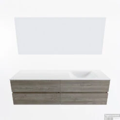 MONDIAZ VICA 170cm Badmeubel Onderkast Light Brown Grey 4 Lades. Wastafel CLOUD Rechts Zonder Kraangat, Kleur Talc Met Spiegel LED. -Baden Luxe Verkoop badkamermeubel vica light brown grey cloud talc google11 0088