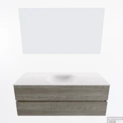 MONDIAZ VICA 130cm Badmeubel Onderkast Light Brown Grey 2 Lades. Wastafel Moon Midden Zonder Kraangat, Kleur Talc Met Spiegel LED. -Baden Luxe Verkoop badkamermeubel vica light brown grey moon talc google11 0034