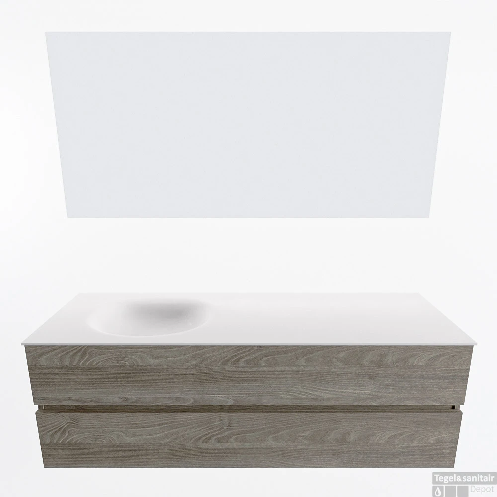 MONDIAZ VICA 150cm Badmeubel Onderkast Light Brown Grey 2 Lades. Wastafel Moon Links Zonder Kraangat, Kleur Talc Met Spiegel LED. 4 MONDIAZ VICA 150cm Badmeubel Onderkast Light Brown Grey 2 Lades. Wastafel Moon Links Zonder Kraangat, Kleur Talc Met Spiegel LED. - Afbeelding 4