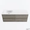MONDIAZ VICA 130cm Badmeubel Onderkast Light Brown Grey 4 Lades. Wastafel MOON Links 1 Kraangat, Kleur Talc.