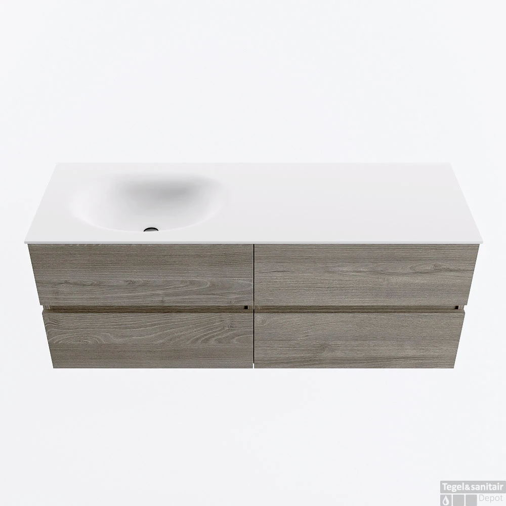 MONDIAZ VICA 130cm Badmeubel Onderkast Light Brown Grey 4 Lades. Wastafel MOON Links 1 Kraangat, Kleur Talc. 1 MONDIAZ VICA 130cm Badmeubel Onderkast Light Brown Grey 4 Lades. Wastafel MOON Links 1 Kraangat, Kleur Talc.