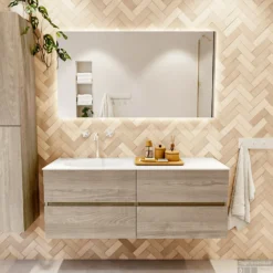 MONDIAZ VICA 130cm Badmeubel Onderkast Light Brown Grey 4 Lades. Wastafel MOON Links 1 Kraangat, Kleur Talc. 11 MONDIAZ VICA 130cm Badmeubel Onderkast Light Brown Grey 4 Lades. Wastafel MOON Links 1 Kraangat, Kleur Talc. -Baden Luxe Verkoop badkamermeubel vica light brown grey moon talc set1 0060