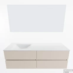 MONDIAZ VICA 150cm Badmeubel Onderkast Linen 4 Lades. Wastafel CLOUD Links 1 Kraangat, Kleur Talc Met Spiegel LED. -Baden Luxe Verkoop badkamermeubel vica linen cloud talc google11 0072