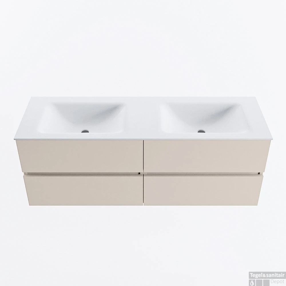 MONDIAZ VICA 140cm Badmeubel Onderkast Linen 4 Lades. Wastafel CLOUD Dubbel 2 Kraangaten, Kleur Talc. 1 MONDIAZ VICA 140cm Badmeubel Onderkast Linen 4 Lades. Wastafel CLOUD Dubbel 2 Kraangaten, Kleur Talc.