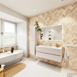 MONDIAZ VICA 120cm Badmeubel Onderkast Linen 2 Lades. Wastafel Denia Midden 1 Kraangat, Kleur Glanzend Wit Met Spiegel LED. 14 MONDIAZ VICA 120cm Badmeubel Onderkast Linen 2 Lades. Wastafel Denia Midden 1 Kraangat, Kleur Glanzend Wit Met Spiegel LED. -Baden Luxe Verkoop badkamermeubel vica linen denia talc set4 0005