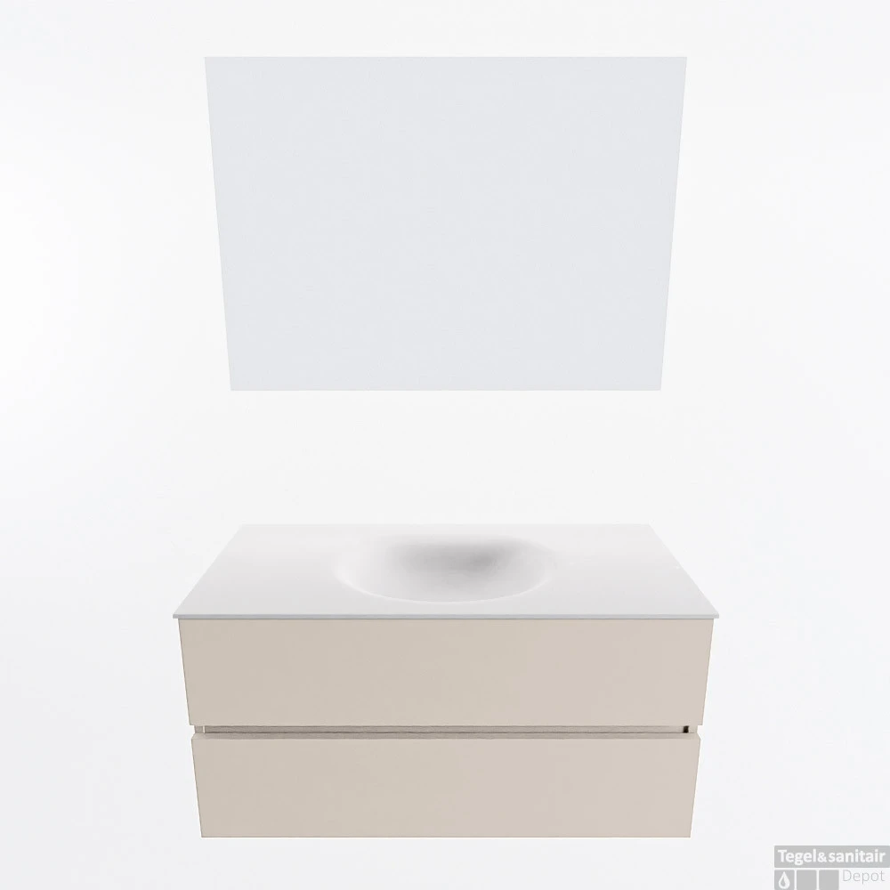 MONDIAZ VICA 100cm Badmeubel Onderkast Linen 2 Lades. Wastafel Moon Midden Zonder Kraangat, Kleur Talc Met Spiegel LED. 4 MONDIAZ VICA 100cm Badmeubel Onderkast Linen 2 Lades. Wastafel Moon Midden Zonder Kraangat, Kleur Talc Met Spiegel LED. - Afbeelding 4