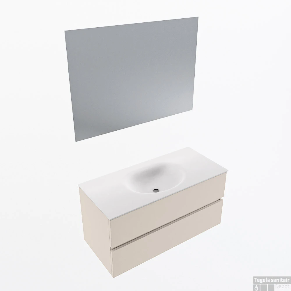 MONDIAZ VICA 100cm Badmeubel Onderkast Linen 2 Lades. Wastafel Moon Midden Zonder Kraangat, Kleur Talc Met Spiegel LED. 1 MONDIAZ VICA 100cm Badmeubel Onderkast Linen 2 Lades. Wastafel Moon Midden Zonder Kraangat, Kleur Talc Met Spiegel LED.