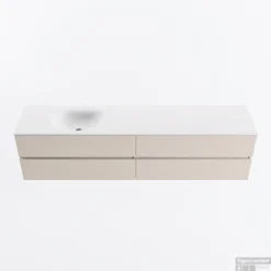 MONDIAZ VICA 200cm Badmeubel Onderkast Linen 4 Lades. Wastafel MOON Links Zonder Kraangat, Kleur Talc.