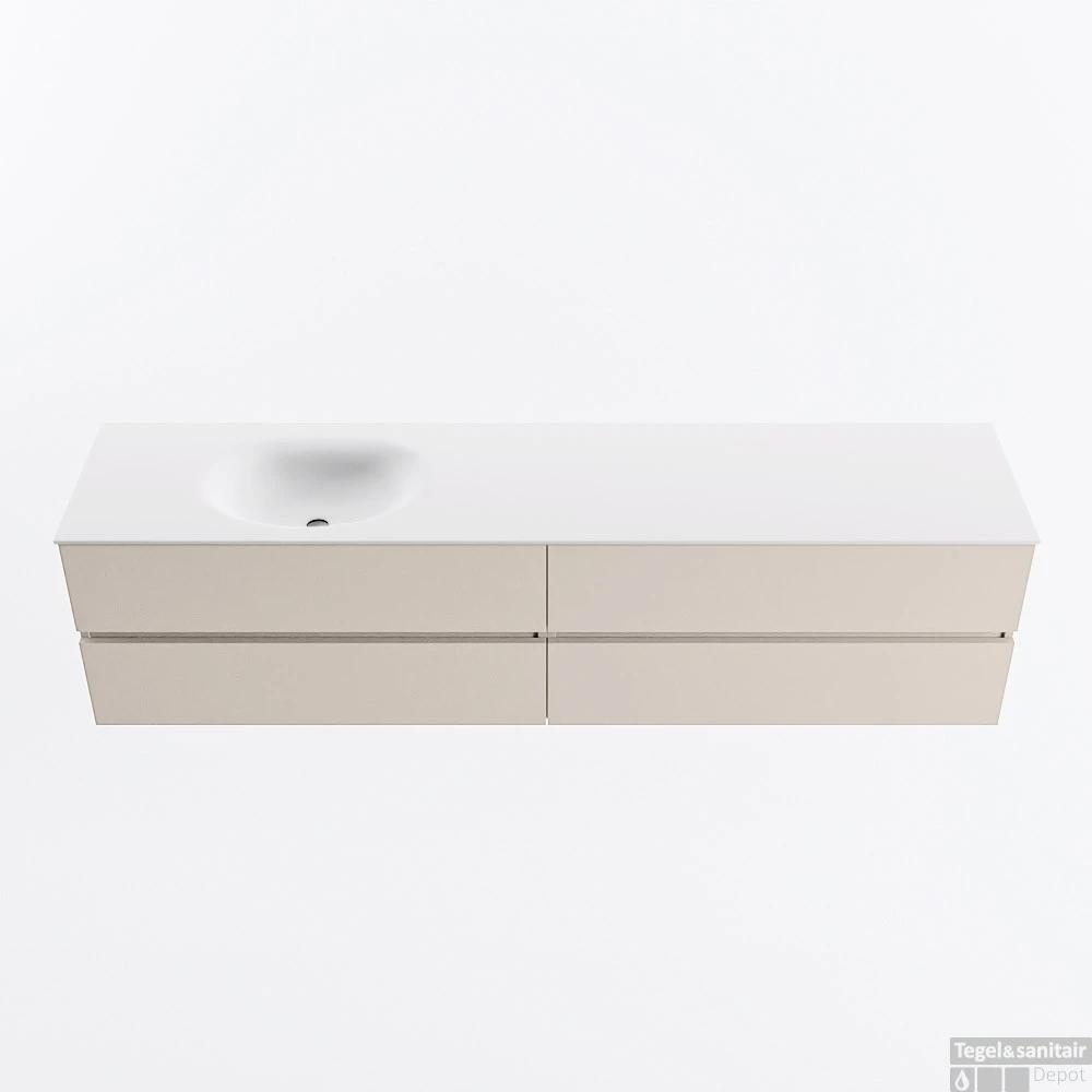 MONDIAZ VICA 200cm Badmeubel Onderkast Linen 4 Lades. Wastafel MOON Links Zonder Kraangat, Kleur Talc. 1 MONDIAZ VICA 200cm Badmeubel Onderkast Linen 4 Lades. Wastafel MOON Links Zonder Kraangat, Kleur Talc.