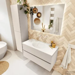 MONDIAZ VICA 100cm Badmeubel Onderkast Linen 2 Lades. Wastafel Moon Midden Zonder Kraangat, Kleur Talc Met Spiegel LED. 10 MONDIAZ VICA 100cm Badmeubel Onderkast Linen 2 Lades. Wastafel Moon Midden Zonder Kraangat, Kleur Talc Met Spiegel LED. -Baden Luxe Verkoop badkamermeubel vica linen moon talc set2 0013