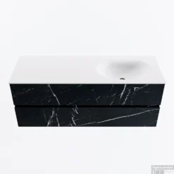 MONDIAZ VICA 130cm Badmeubel Onderkast Marquina 2 Lades. Wastafel MOON Rechts Zonder Kraangat, Kleur Talc.