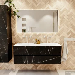 MONDIAZ VICA 130cm Badmeubel Onderkast Marquina 2 Lades. Wastafel Moon Dubbel 2 Kraangaten, Kleur Talc Met Spiegel LED. 12 MONDIAZ VICA 130cm Badmeubel Onderkast Marquina 2 Lades. Wastafel Moon Dubbel 2 Kraangaten, Kleur Talc Met Spiegel LED. -Baden Luxe Verkoop badkamermeubel vica marquina moon talc set1 033