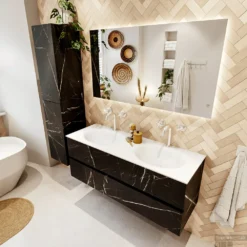 MONDIAZ VICA 130cm Badmeubel Onderkast Marquina 2 Lades. Wastafel Moon Dubbel 2 Kraangaten, Kleur Talc Met Spiegel LED. 10 MONDIAZ VICA 130cm Badmeubel Onderkast Marquina 2 Lades. Wastafel Moon Dubbel 2 Kraangaten, Kleur Talc Met Spiegel LED. -Baden Luxe Verkoop badkamermeubel vica marquina moon talc set2 0033