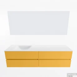 MONDIAZ VICA 180cm Badmeubel Onderkast Ocher 4 Lades. Wastafel CLOUD Links 1 Kraangat, Kleur Talc Met Spiegel LED. -Baden Luxe Verkoop badkamermeubel vica ocher cloud talc google11 0090