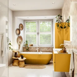 MONDIAZ VICA 130cm Badmeubel Onderkast Ocher 2 Lades. Wastafel Moon Midden Zonder Kraangat, Kleur Talc Met Spiegel LED. -Baden Luxe Verkoop badkamermeubel vica ocher moon talc set3 0034