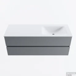 MONDIAZ VICA 130cm Badmeubel Onderkast Plata 2 Lades. Wastafel CLOUD Rechts 1 Kraangat, Kleur Talc.