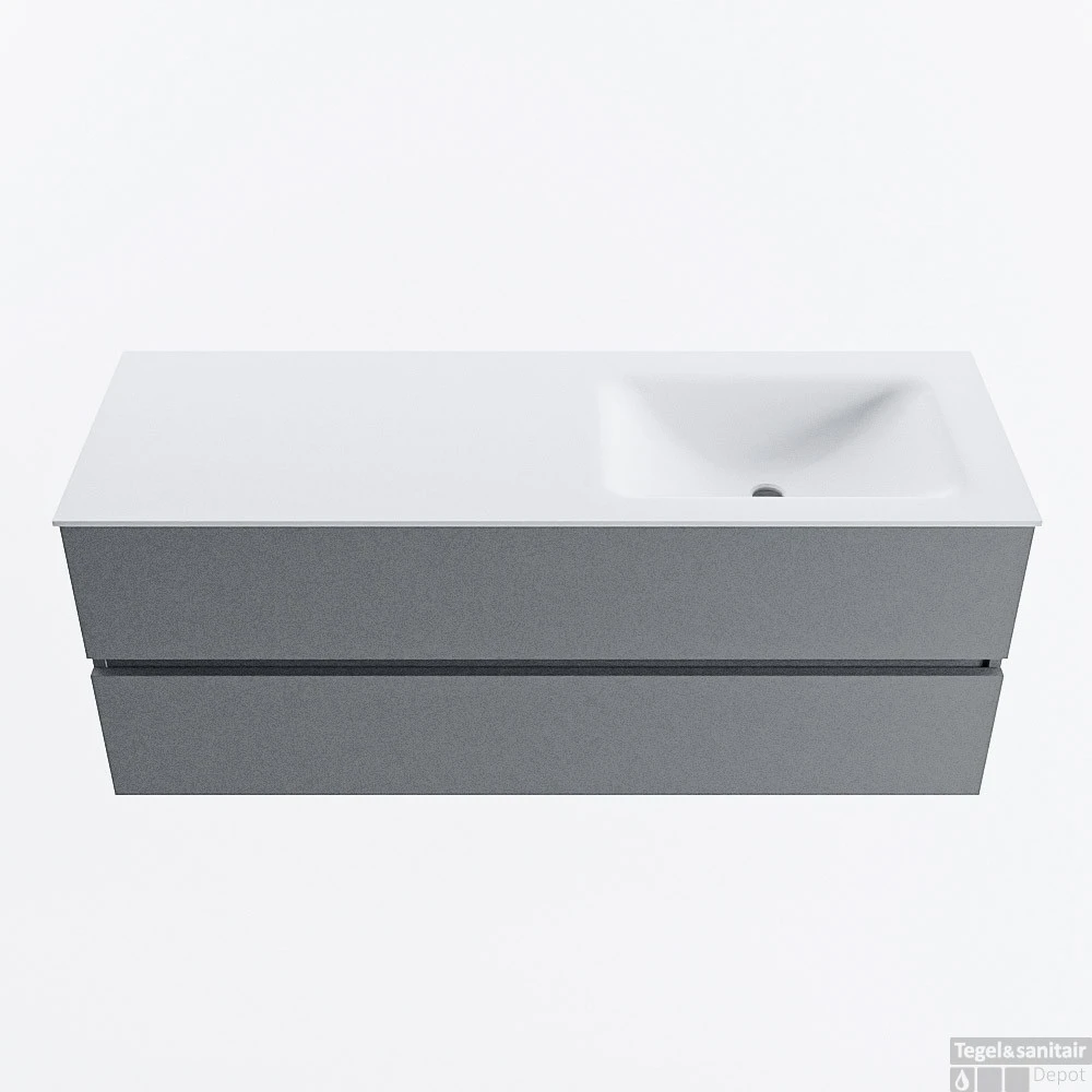 MONDIAZ VICA 130cm Badmeubel Onderkast Plata 2 Lades. Wastafel CLOUD Rechts 1 Kraangat, Kleur Talc. 1 MONDIAZ VICA 130cm Badmeubel Onderkast Plata 2 Lades. Wastafel CLOUD Rechts 1 Kraangat, Kleur Talc.