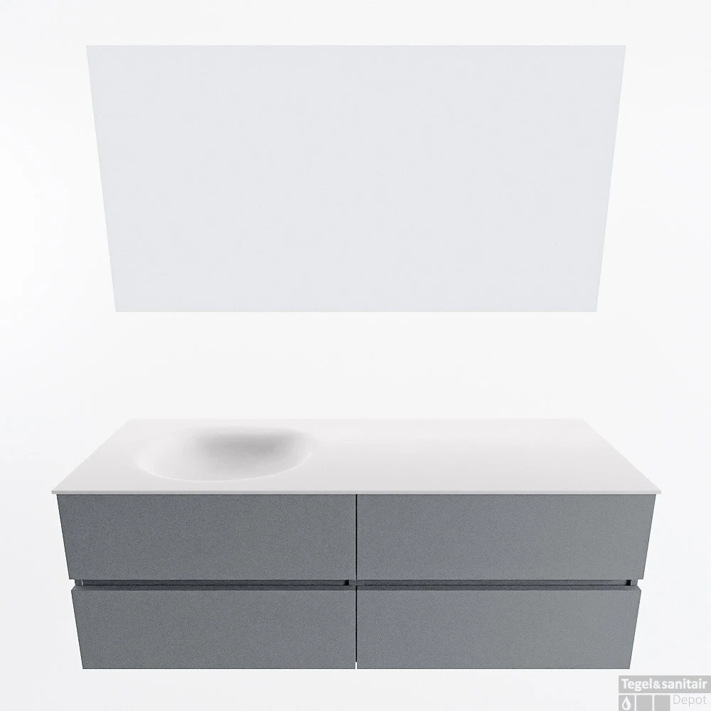 MONDIAZ VICA 140cm Badmeubel Onderkast Plata 4 Lades. Wastafel Moon Links 1 Kraangat, Kleur Talc Met Spiegel LED. 4 MONDIAZ VICA 140cm Badmeubel Onderkast Plata 4 Lades. Wastafel Moon Links 1 Kraangat, Kleur Talc Met Spiegel LED. - Afbeelding 4