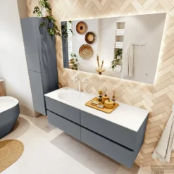 MONDIAZ VICA 140cm Badmeubel Onderkast Plata 4 Lades. Wastafel Moon Links 1 Kraangat, Kleur Talc Met Spiegel LED. 10 MONDIAZ VICA 140cm Badmeubel Onderkast Plata 4 Lades. Wastafel Moon Links 1 Kraangat, Kleur Talc Met Spiegel LED. -Baden Luxe Verkoop badkamermeubel vica plata moon talc set2 0066