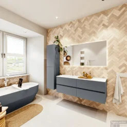 MONDIAZ VICA 140cm Badmeubel Onderkast Plata 4 Lades. Wastafel Moon Links 1 Kraangat, Kleur Talc Met Spiegel LED. 14 MONDIAZ VICA 140cm Badmeubel Onderkast Plata 4 Lades. Wastafel Moon Links 1 Kraangat, Kleur Talc Met Spiegel LED. -Baden Luxe Verkoop badkamermeubel vica plata moon talc set4 0066