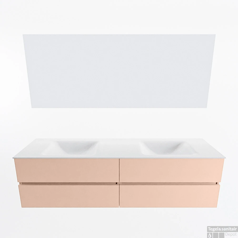 MONDIAZ VICA 180cm Badmeubel Onderkast Rosee 4 Lades. Wastafel CLOUD Dubbel 2 Kraangaten, Kleur Talc Met Spiegel LED. 4 MONDIAZ VICA 180cm Badmeubel Onderkast Rosee 4 Lades. Wastafel CLOUD Dubbel 2 Kraangaten, Kleur Talc Met Spiegel LED. - Afbeelding 4