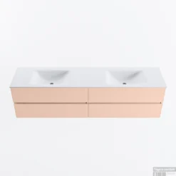 MONDIAZ VICA 190cm Badmeubel Onderkast Rosee 4 Lades. Wastafel CLOUD Dubbel Zonder Kraangat, Kleur Talc.