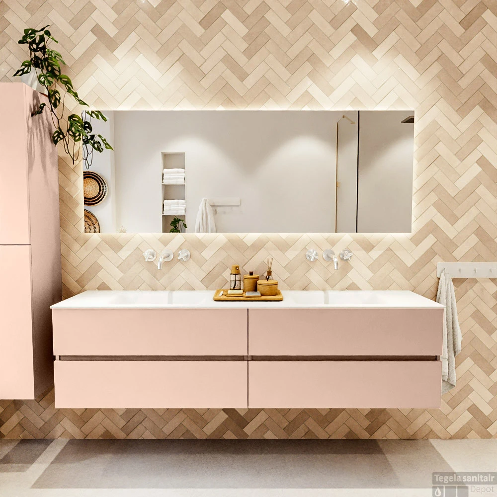 MONDIAZ VICA 190cm Badmeubel Onderkast Rosee 4 Lades. Wastafel CLOUD Dubbel Zonder Kraangat, Kleur Talc. 5 MONDIAZ VICA 190cm Badmeubel Onderkast Rosee 4 Lades. Wastafel CLOUD Dubbel Zonder Kraangat, Kleur Talc. - Afbeelding 5