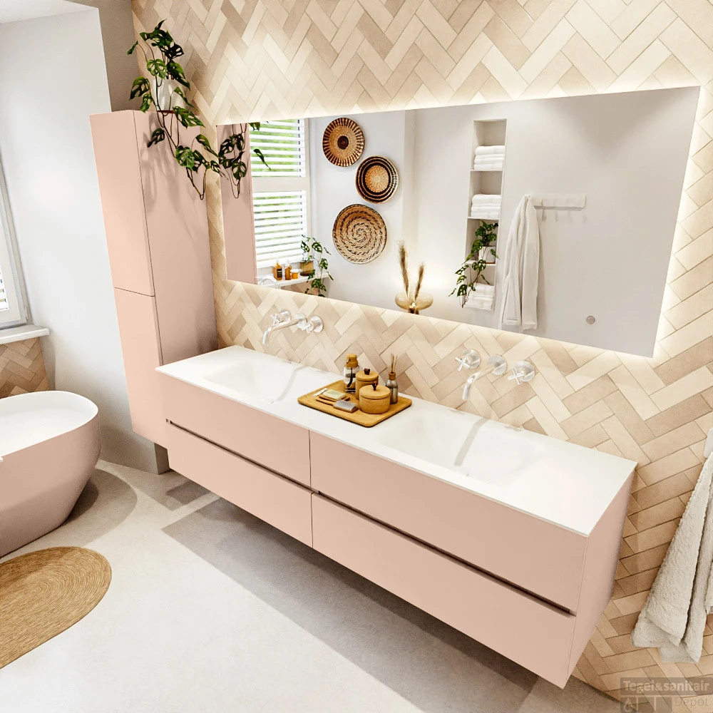MONDIAZ VICA 190cm Badmeubel Onderkast Rosee 4 Lades. Wastafel CLOUD Dubbel Zonder Kraangat, Kleur Talc. 3 MONDIAZ VICA 190cm Badmeubel Onderkast Rosee 4 Lades. Wastafel CLOUD Dubbel Zonder Kraangat, Kleur Talc. - Afbeelding 3