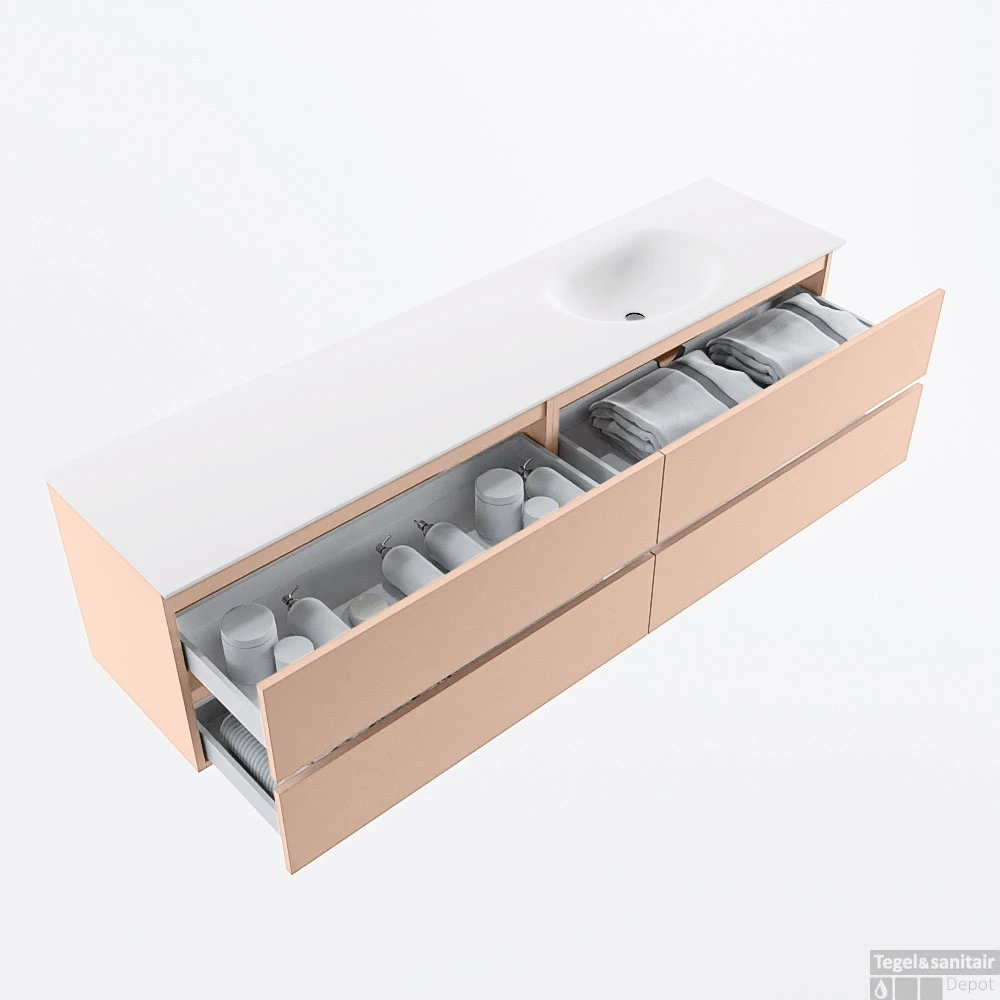 MONDIAZ VICA 190cm Badmeubel Onderkast Rosee 4 Lades. Wastafel MOON Rechts Zonder Kraangat, Kleur Talc. 2 MONDIAZ VICA 190cm Badmeubel Onderkast Rosee 4 Lades. Wastafel MOON Rechts Zonder Kraangat, Kleur Talc. - Afbeelding 2