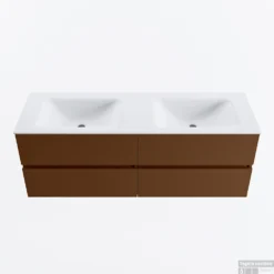 MONDIAZ VICA 140cm Badmeubel Onderkast Rust 4 Lades. Wastafel CLOUD Dubbel Zonder Kraangat, Kleur Talc.