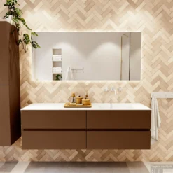 MONDIAZ VICA 160cm Badmeubel Onderkast Rust 4 Lades. Wastafel CLOUD Rechts Zonder Kraangat, Kleur Talc. -Baden Luxe Verkoop badkamermeubel vica rust cloud talc set1 0082