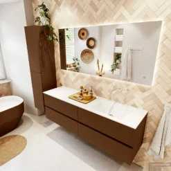 MONDIAZ VICA 160cm Badmeubel Onderkast Rust 4 Lades. Wastafel CLOUD Rechts Zonder Kraangat, Kleur Talc. -Baden Luxe Verkoop badkamermeubel vica rust cloud talc set2 0082