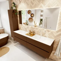 MONDIAZ VICA 190cm Badmeubel Onderkast Rust 4 Lades. Wastafel CLOUD Dubbel 2 Kraangaten, Kleur Talc. -Baden Luxe Verkoop badkamermeubel vica rust cloud talc set2 0098