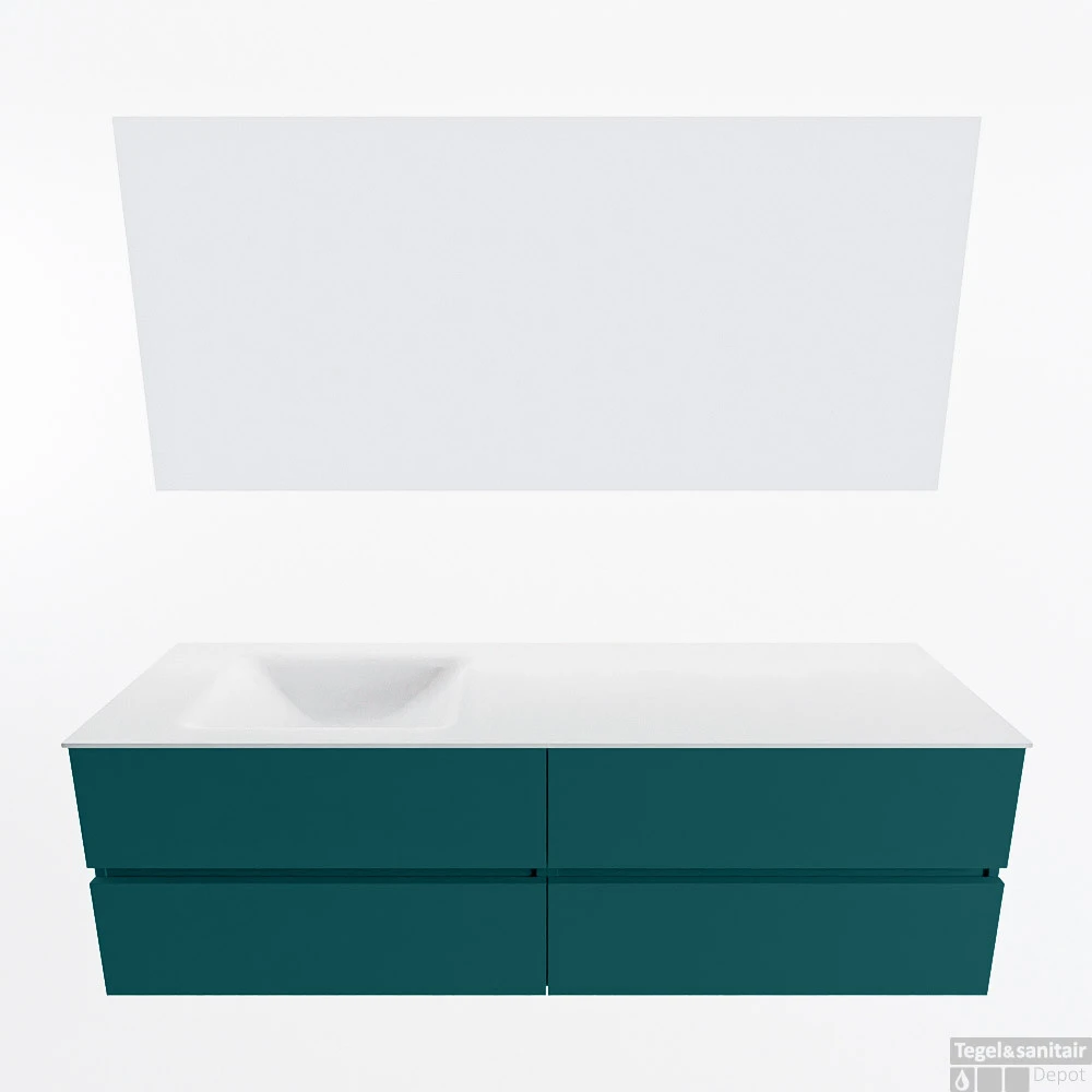 MONDIAZ VICA 160cm Badmeubel Onderkast Smag 4 Lades. Wastafel CLOUD Links Zonder Kraangat, Kleur Talc Met Spiegel LED. 4 MONDIAZ VICA 160cm Badmeubel Onderkast Smag 4 Lades. Wastafel CLOUD Links Zonder Kraangat, Kleur Talc Met Spiegel LED. - Afbeelding 4