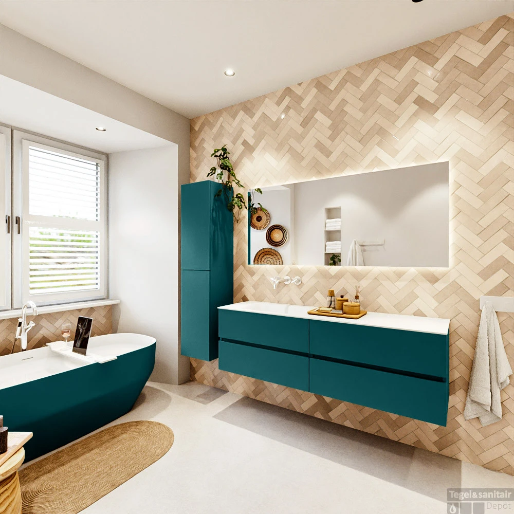 MONDIAZ VICA 160cm Badmeubel Onderkast Smag 4 Lades. Wastafel CLOUD Links Zonder Kraangat, Kleur Talc Met Spiegel LED. 7 MONDIAZ VICA 160cm Badmeubel Onderkast Smag 4 Lades. Wastafel CLOUD Links Zonder Kraangat, Kleur Talc Met Spiegel LED. - Afbeelding 7