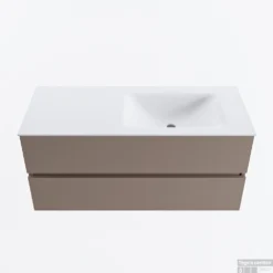 MONDIAZ VICA 110cm Badmeubel Onderkast Smoke 2 Lades. Wastafel CLOUD Rechts Zonder Kraangat, Kleur Talc.