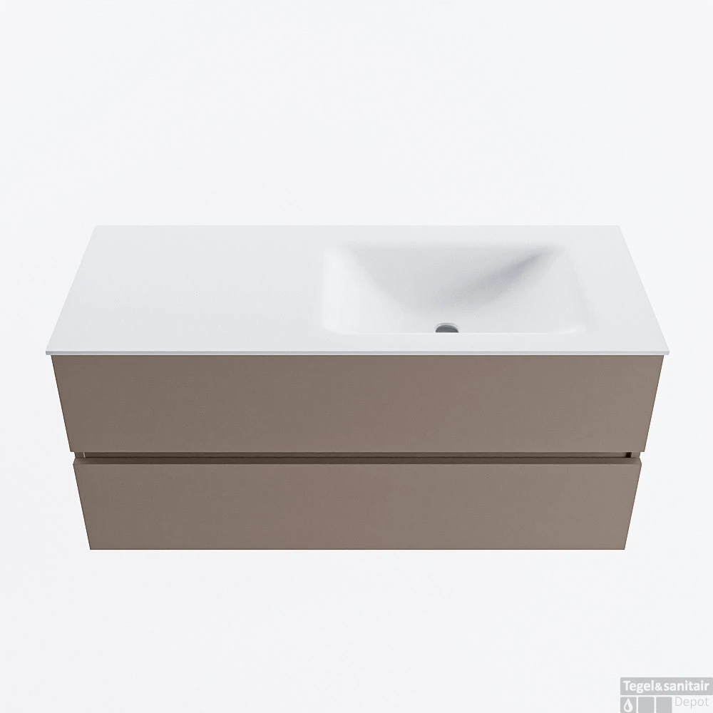 MONDIAZ VICA 110cm Badmeubel Onderkast Smoke 2 Lades. Wastafel CLOUD Rechts Zonder Kraangat, Kleur Talc. 1 MONDIAZ VICA 110cm Badmeubel Onderkast Smoke 2 Lades. Wastafel CLOUD Rechts Zonder Kraangat, Kleur Talc.