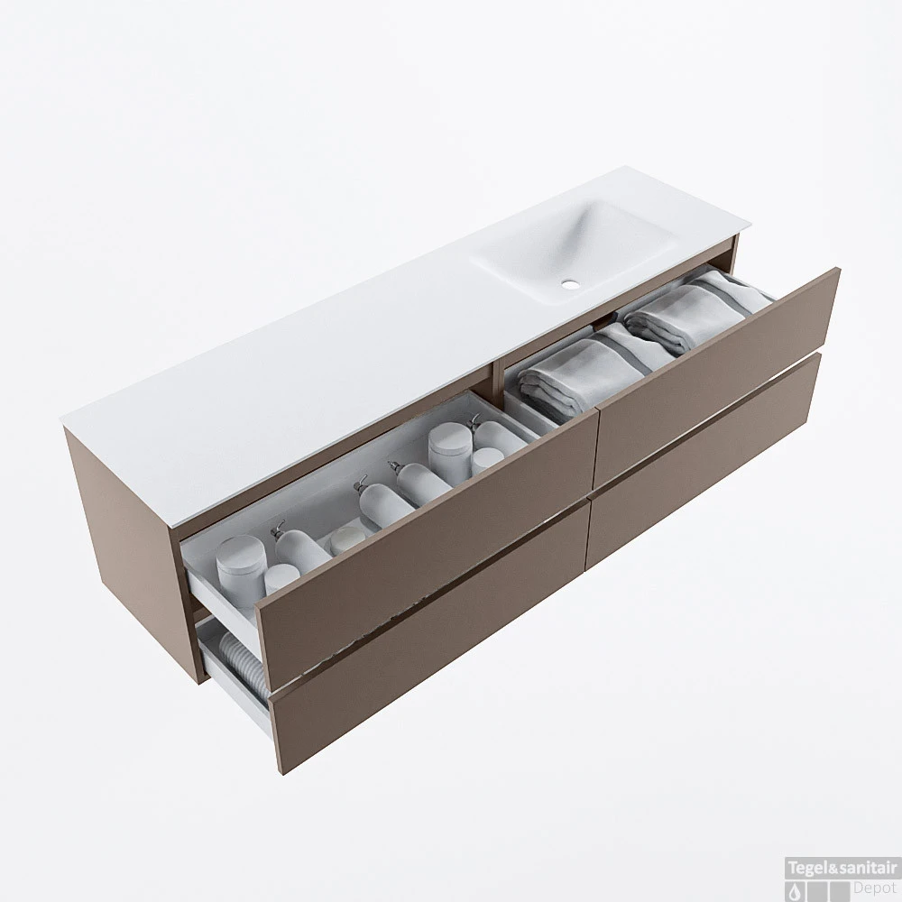 MONDIAZ VICA 180cm Badmeubel Onderkast Smoke 4 Lades. Wastafel CLOUD Rechts Zonder Kraangat, Kleur Talc. 2 MONDIAZ VICA 180cm Badmeubel Onderkast Smoke 4 Lades. Wastafel CLOUD Rechts Zonder Kraangat, Kleur Talc. - Afbeelding 2