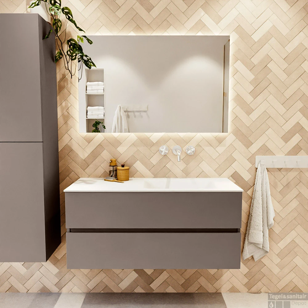 MONDIAZ VICA 110cm Badmeubel Onderkast Smoke 2 Lades. Wastafel CLOUD Rechts Zonder Kraangat, Kleur Talc. 5 MONDIAZ VICA 110cm Badmeubel Onderkast Smoke 2 Lades. Wastafel CLOUD Rechts Zonder Kraangat, Kleur Talc. - Afbeelding 5