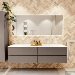 MONDIAZ VICA 180cm Badmeubel Onderkast Smoke 4 Lades. Wastafel CLOUD Rechts Zonder Kraangat, Kleur Talc. 11 MONDIAZ VICA 180cm Badmeubel Onderkast Smoke 4 Lades. Wastafel CLOUD Rechts Zonder Kraangat, Kleur Talc. -Baden Luxe Verkoop badkamermeubel vica smoke cloud talc set1 0094