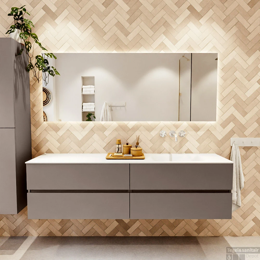 MONDIAZ VICA 180cm Badmeubel Onderkast Smoke 4 Lades. Wastafel CLOUD Rechts Zonder Kraangat, Kleur Talc. 5 MONDIAZ VICA 180cm Badmeubel Onderkast Smoke 4 Lades. Wastafel CLOUD Rechts Zonder Kraangat, Kleur Talc. - Afbeelding 5